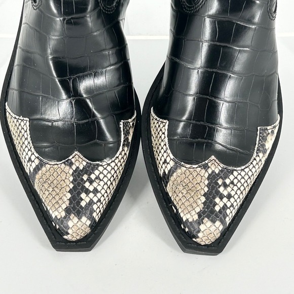 Open Edit Size 5.5 Black Faux Crocodile Western Ankle Boots Snake Embossed Toe - Picture 7 of 12
